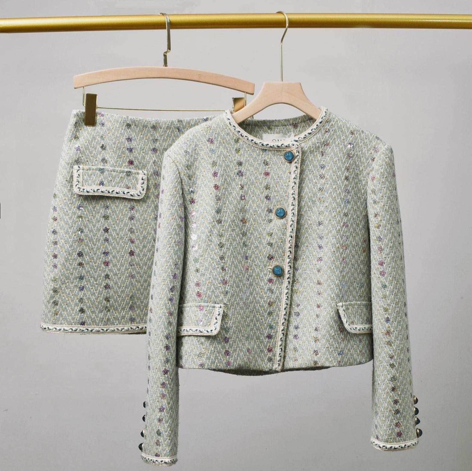 Winter Clothing Outfits - Kobiety Elegancki Tweed Luksusowy Garnitur Jacke