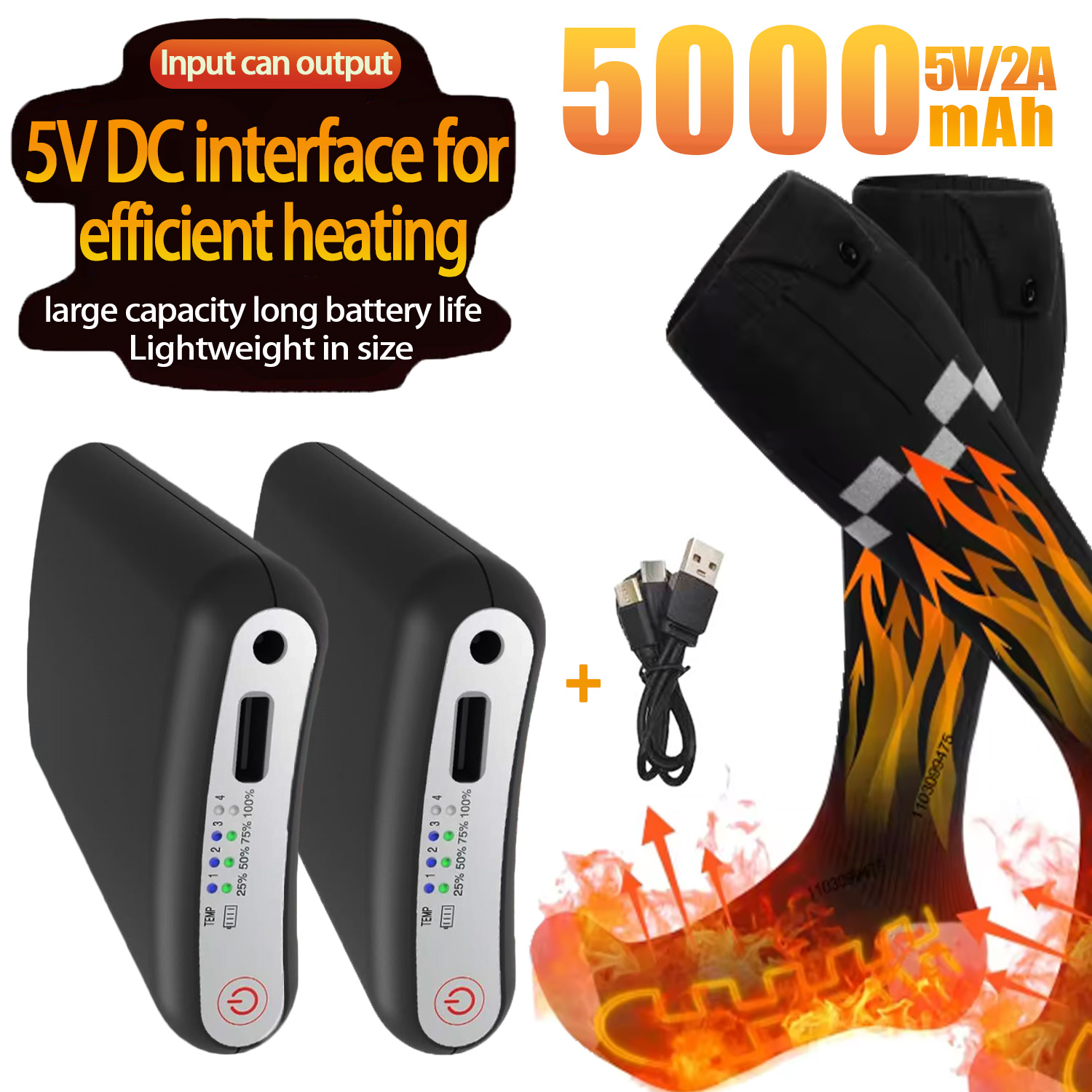 Heated Insole Rechargeable - Wytrzymała bateria 5000mAh 5V z kontrolą